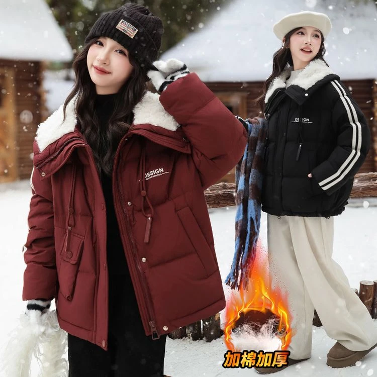 女童棉衣加厚外套2024新款6-12岁15岁中大童休闲红色洋气保暖棉服