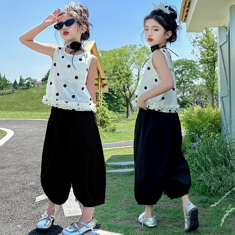 女童背心灯笼库套装2024新款夏季6-12岁15岁小女孩休闲洋气两件套