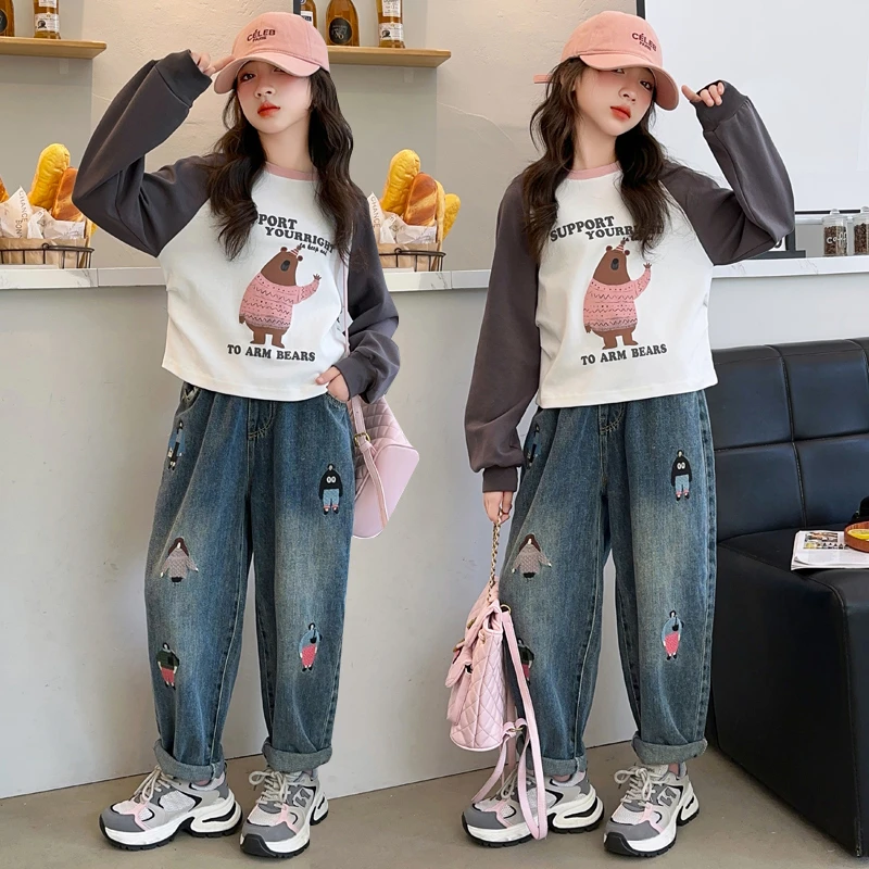 女童套装韩版2024春秋中大童女孩6-12岁15岁洋气休闲阔腿裤两件套