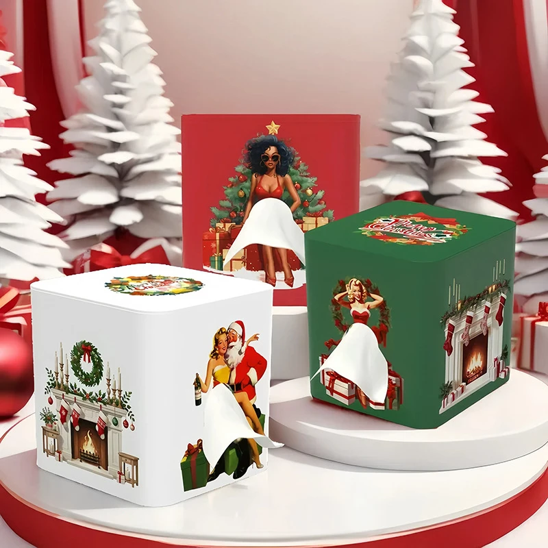 圣诞节新款美女蓬裙纸巾盒方形多功能抽纸盒复古轻奢抽纸卷纸通用