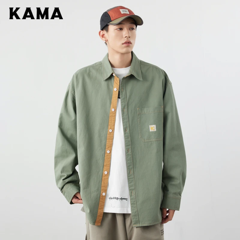 KAMA卡玛2023秋季新品美式工装衬衫户外宽松白搭休闲男2323823