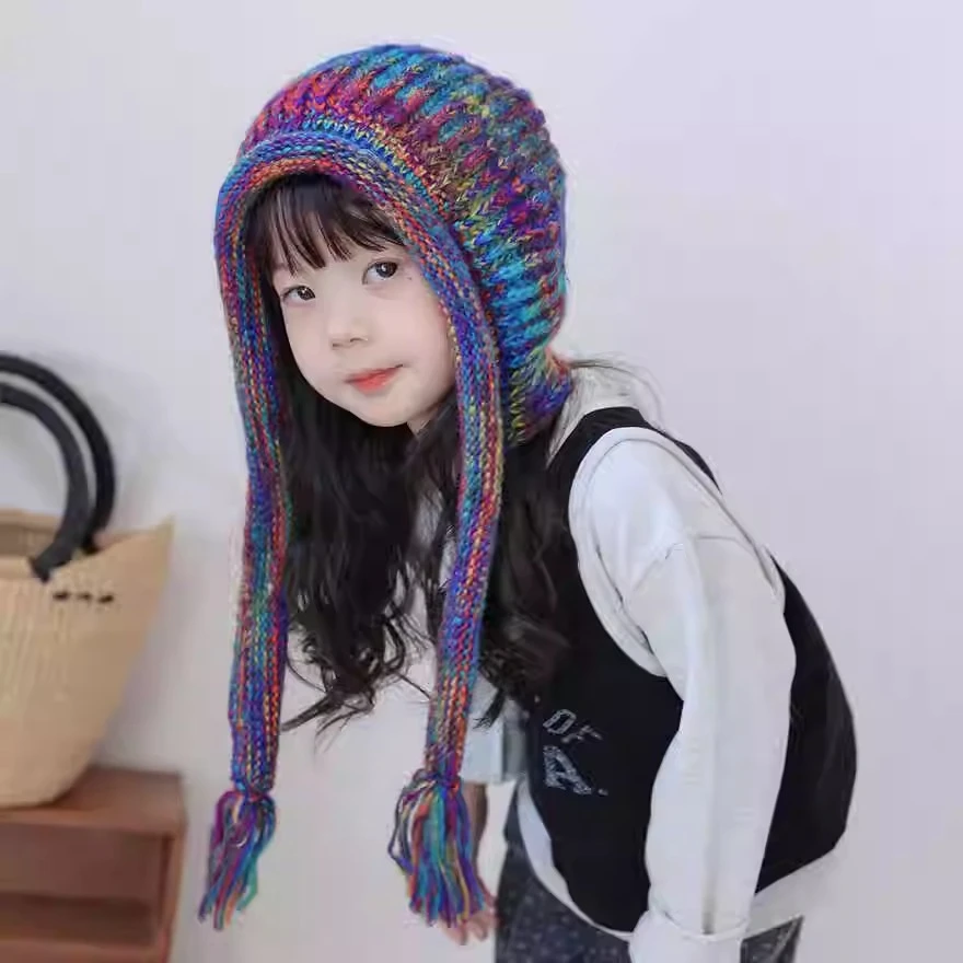 儿童帽子秋冬2024新款女童毛线帽男女孩针织帽宝宝护耳包头保暖帽