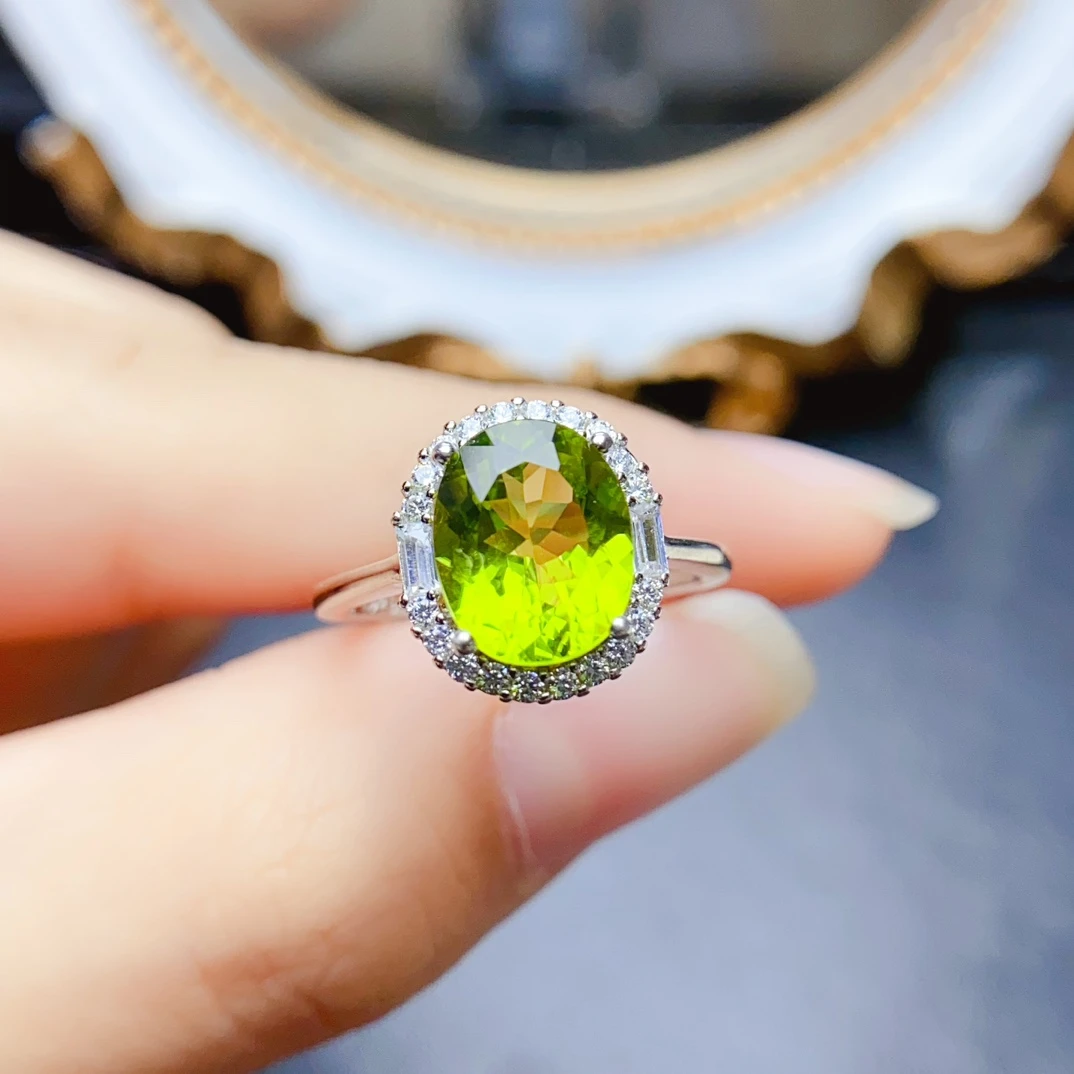 3.5克拉天然橄榄石戒指主石8*10气质时尚轻奢复古精致豪华椭圆形