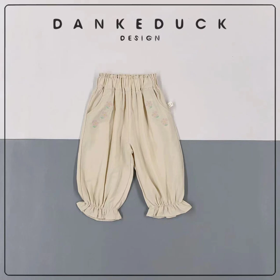 B-40388-女童24新款夏季休闲裤中小童刺绣束口防蚊裤