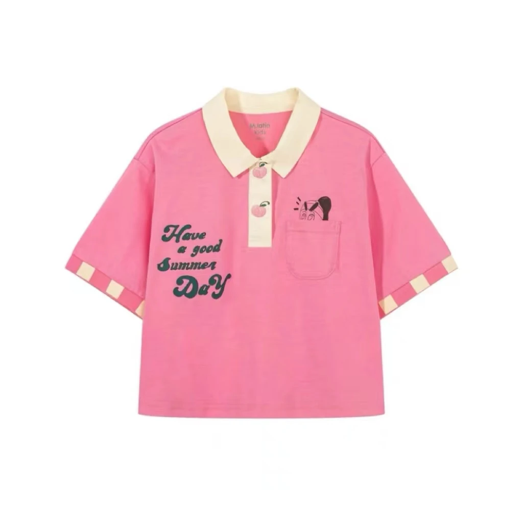 YT-40465-童装休闲夏装新款短袖拼接 polo领T恤