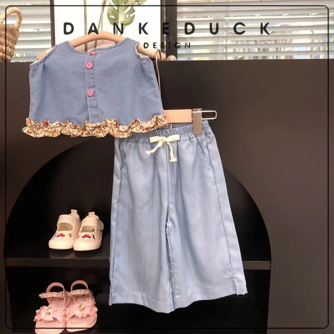 A-404218-儿童女童休闲裤时尚百搭蓝色夏季薄款牛仔长裤