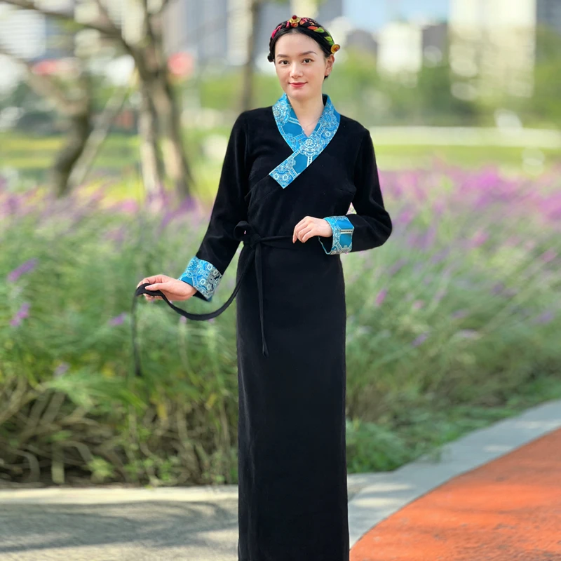 冬季新款加绒藏装女西藏服民族风藏式外套藏族服装冬季保暖藏袍女