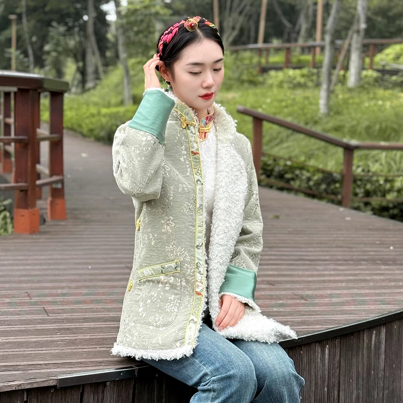 纤沫藏式外套女西藏族服装冬季藏袍绣花加绒上衣藏装拉萨服民族风