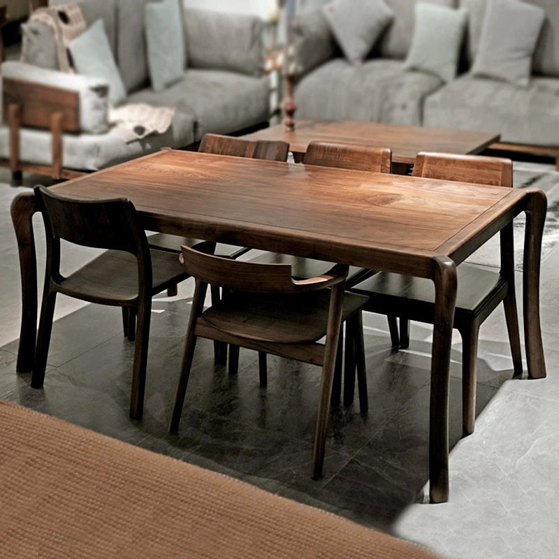北美黑胡桃木优悦餐桌长方形轻奢简约现代家用全实木饭桌原木书桌