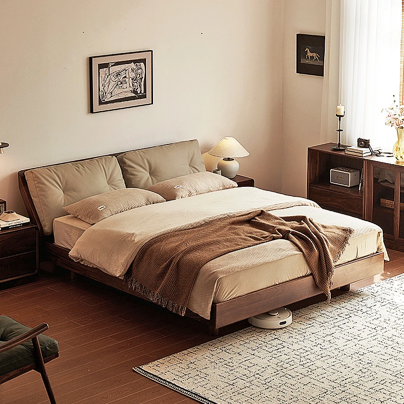 北美黑胡桃木简约现代双人床高靠背悬浮婚床科沃双人床