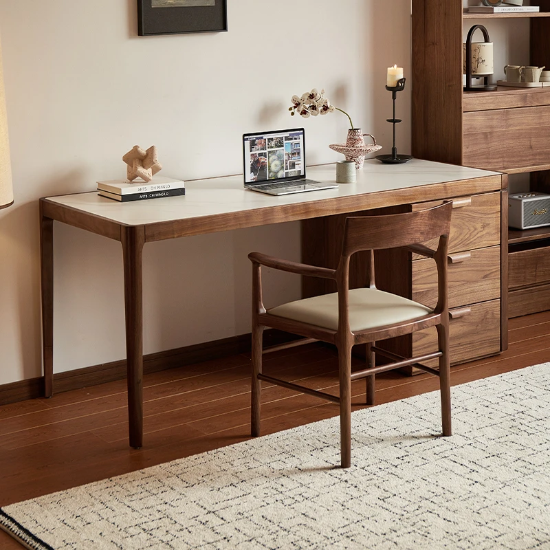 阳台小茶桌实木茶台北美黑胡桃木禅意小户型大理石功夫茶桌书桌