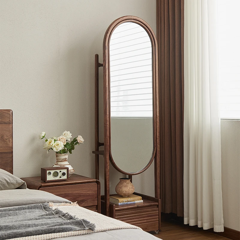 实木全身镜落地镜北欧家用穿衣镜衣帽架一体可移动卧室挂衣架镜子