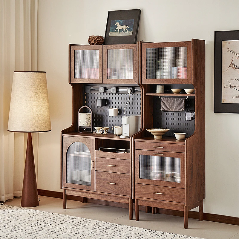 梵而北欧餐边柜双层实木黑胡桃木轻奢客厅日式茶水酒柜一体高柜