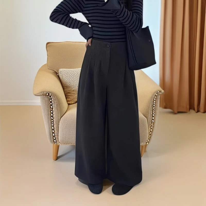 秋冬九分阔腿裤高品质厚款高腰显瘦高级感气质毛尼阔腿休闲裤女