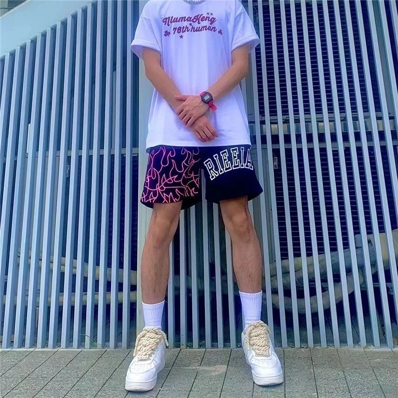 Rieeia潮流原创篮球短裤夏季男透气运动速干潮牌不过膝火焰四分裤