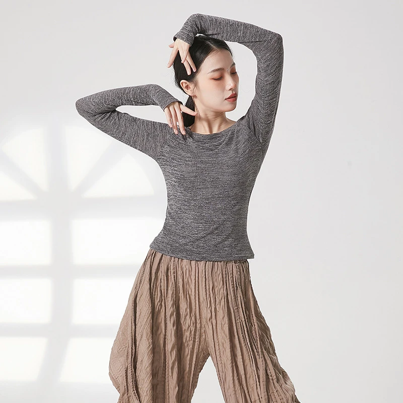 舞蹈练功服现代舞长袖套指上衣秋冬古典舞显瘦形体训练服