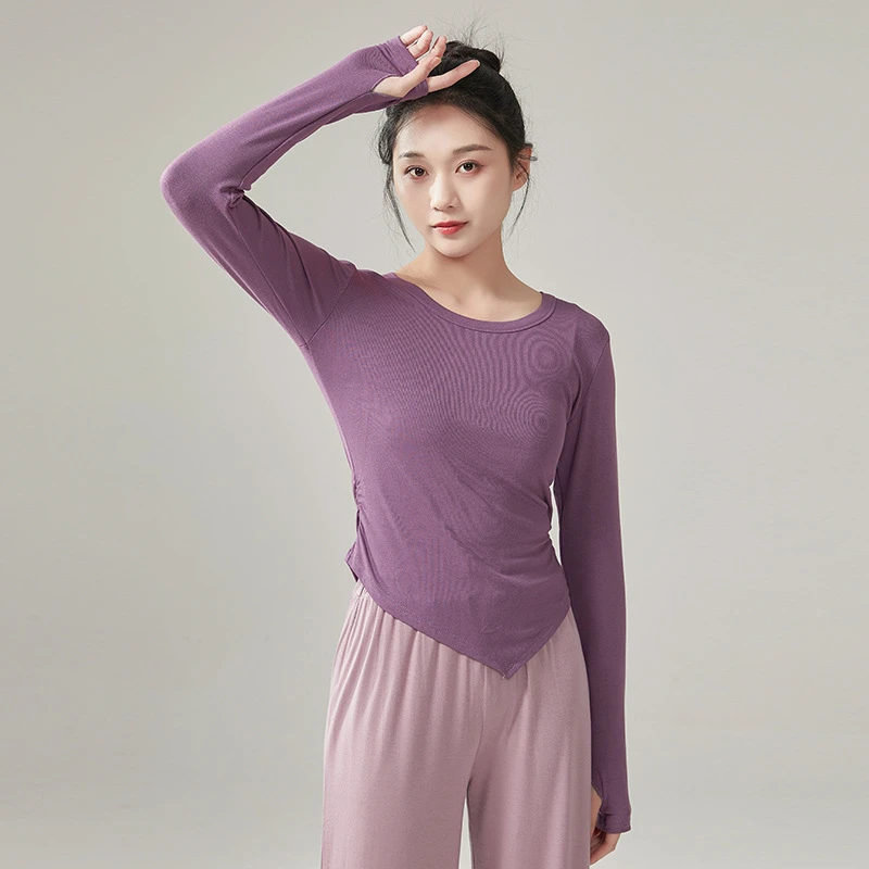 舞蹈服女跳舞专用短款弹力长袖上衣秋冬2023款现代舞形体练功服