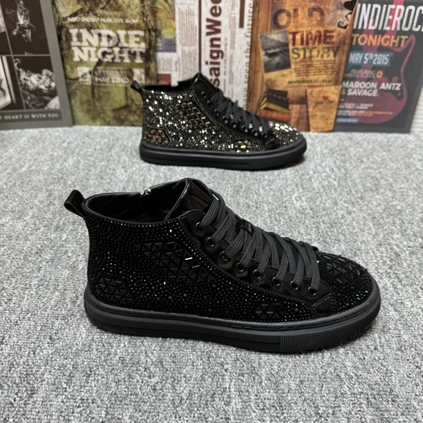 秋冬季新款满天星男鞋时尚百搭潮流男士板鞋高帮单棉同款休闲鞋