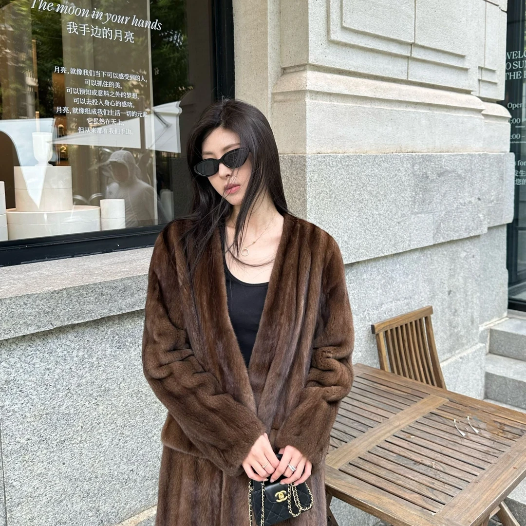 a.xi阿喜【落日琥珀】长款气质母貂全抽刀工艺天鹅绒紫标水貂外套