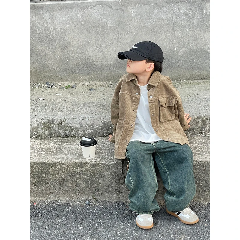 Q【现货】阿卷春装儿童日系时尚灯芯绒复古风宽松衬衫外套MPG0028