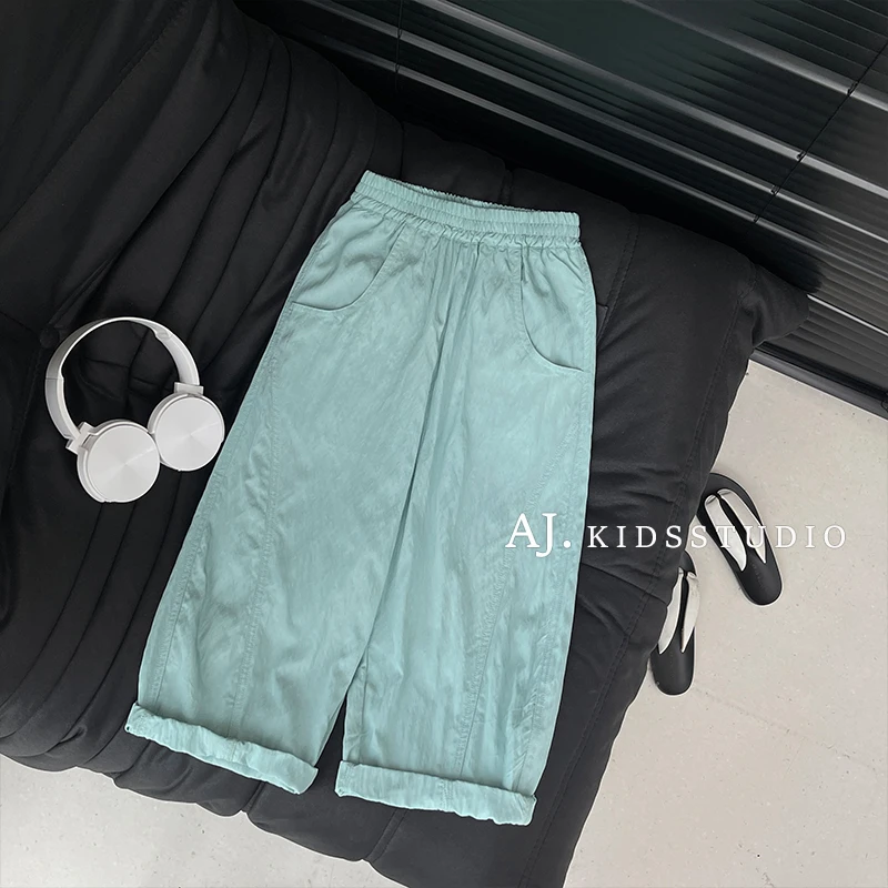 Q【现货】阿卷夏装儿童韩版纯色简约宽松阔腿休闲九分裤MPG4709