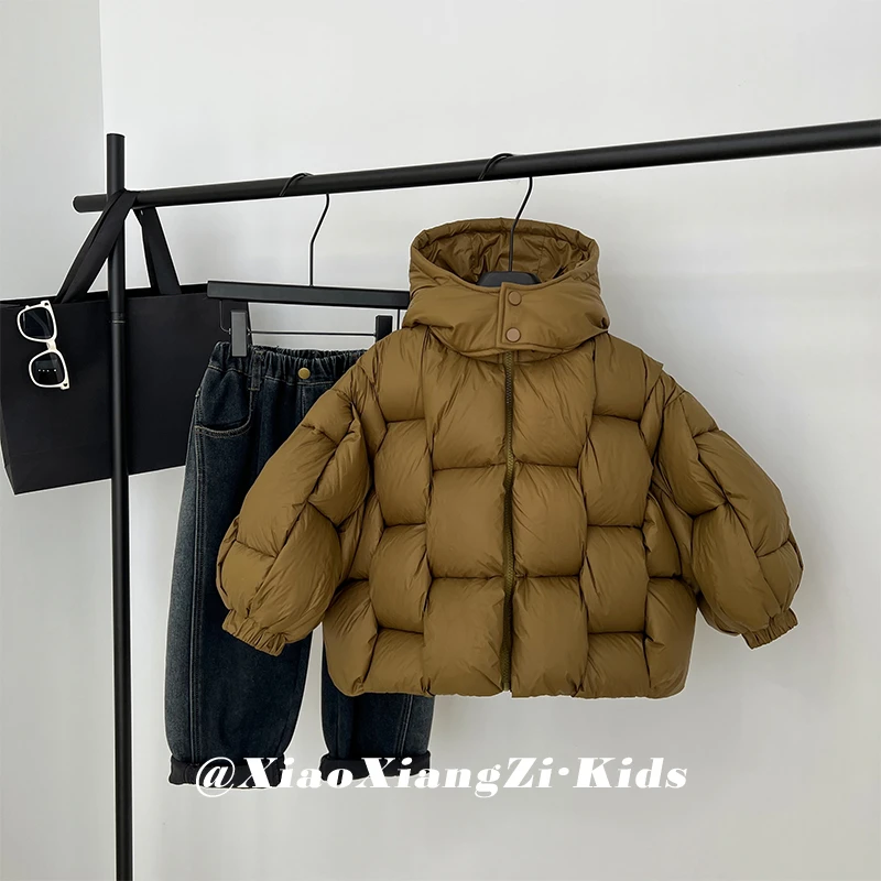 【现货】阿卷冬装儿童韩版设计师款90白鸭绒保暖羽绒服HCXZ3211