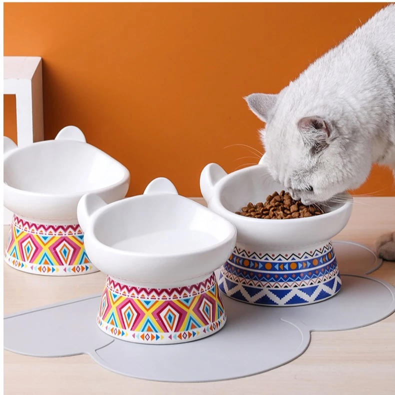 猫碗陶瓷保护颈椎防打翻高脚斜口宠物狗狗猫咪水饭双碗猫粮猫食盆