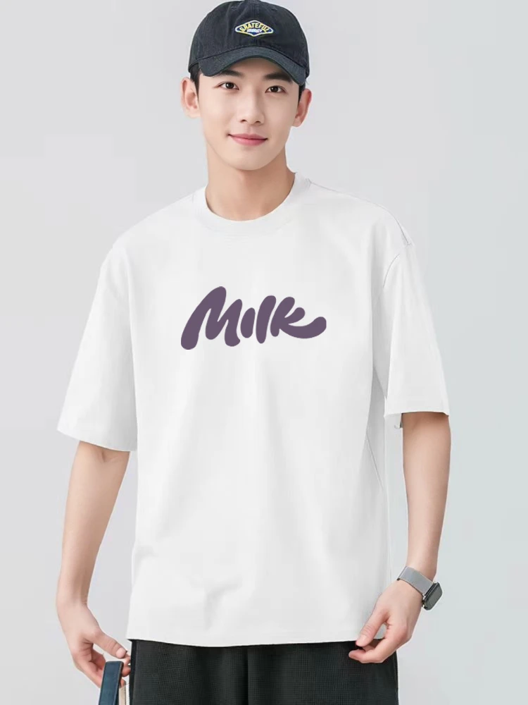 220克纯棉短袖T恤夏季半袖宽松圆领印花时尚休闲情侣百搭潮流简约