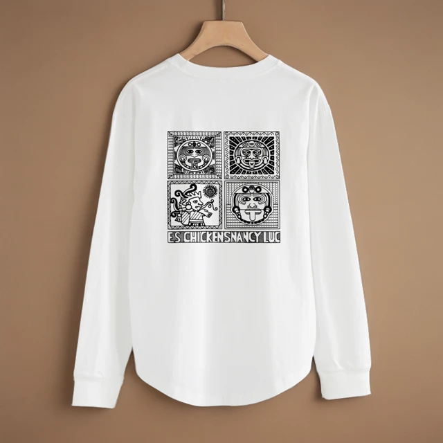 260克圆领长袖T恤男士宽松秋冬季休闲上衣时尚男装套头印花打底衫