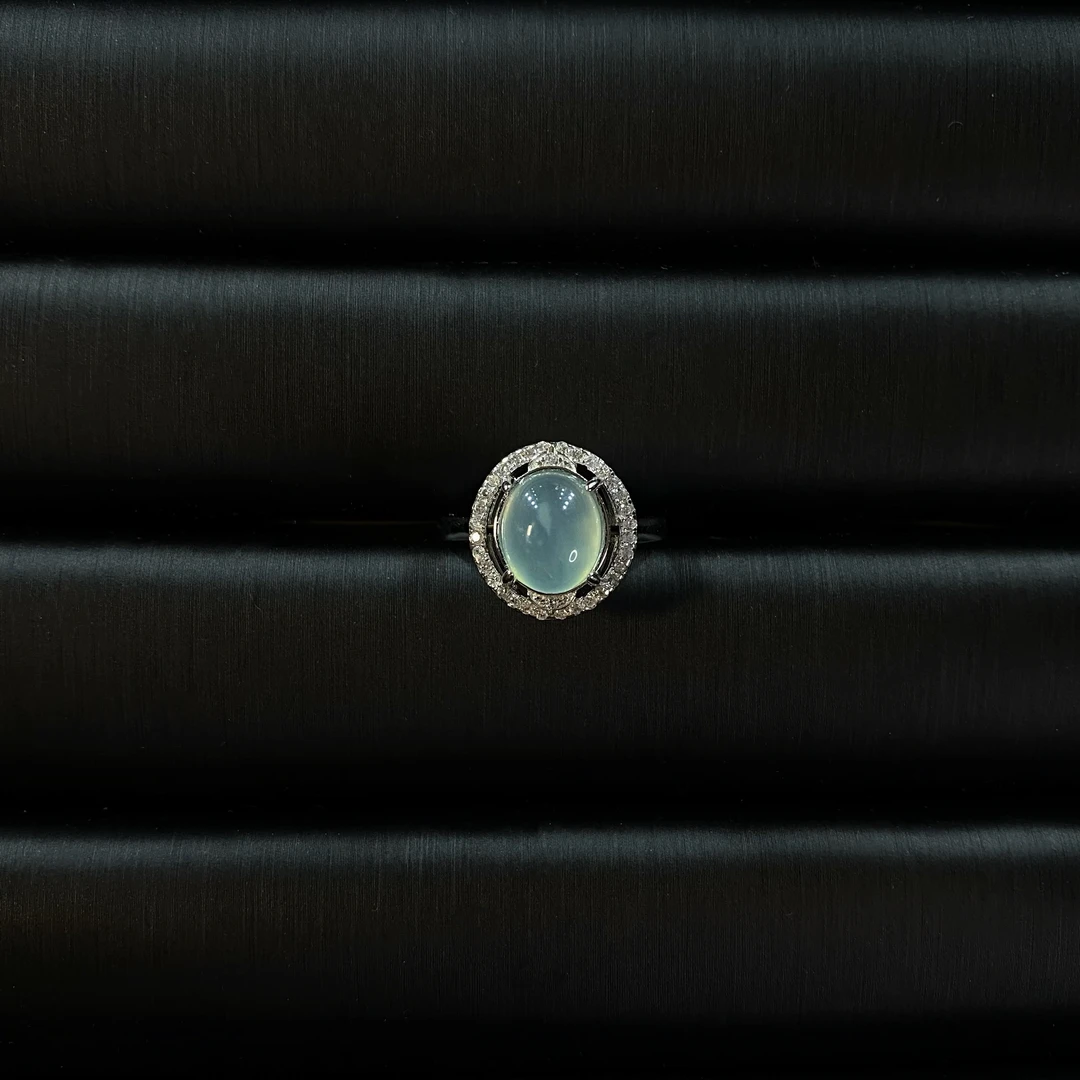 「圆满」岫玉天青冻蓝冰s925镶嵌戒指