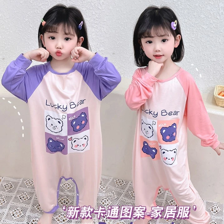儿童睡衣莫代春秋季薄款长袖家居服婴儿睡袋女孩爬服宝宝连体衣