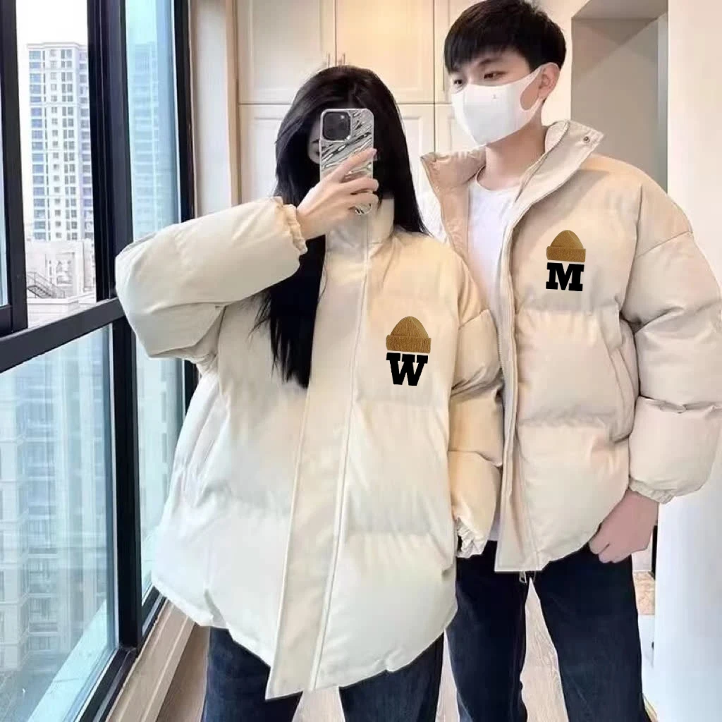 大码300斤美式休闲冬季情侣面包服oversize宽松印花保暖棉服外套