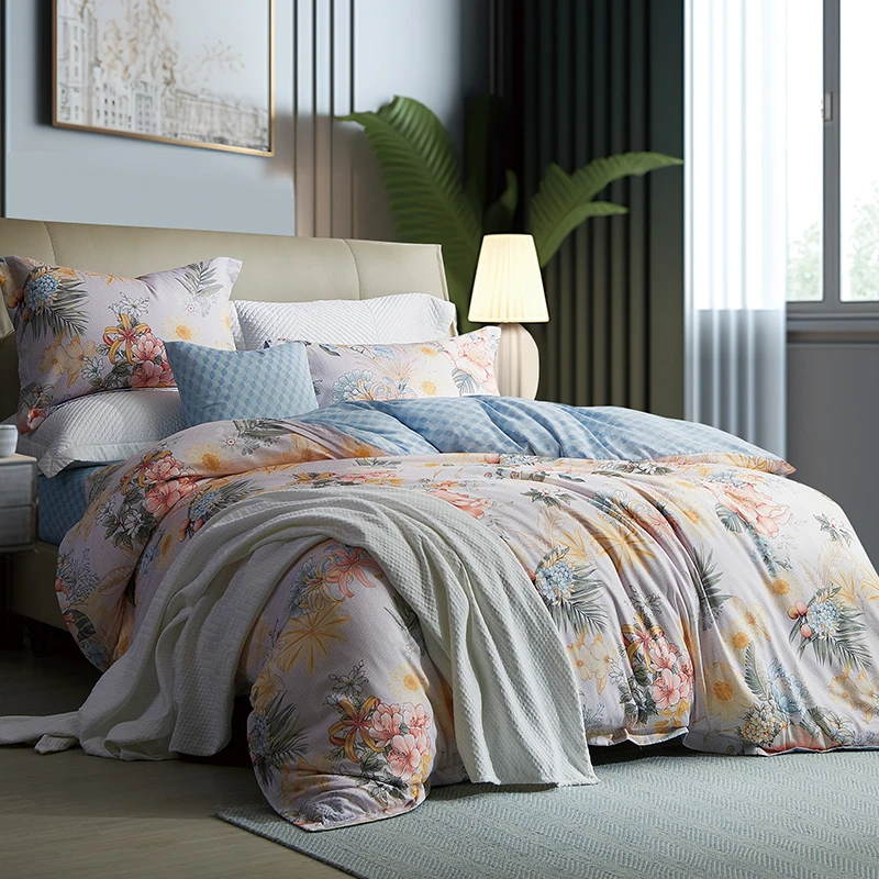 【专柜同款】富安娜家纺四件套正品舒适纯棉轻奢简约田园茗月清秋