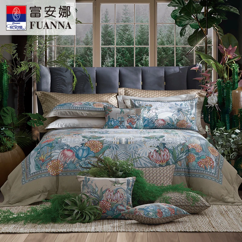 【专柜同款】富安娜轻奢印花欧式舒适亲肤新国绣四件套东方盛境