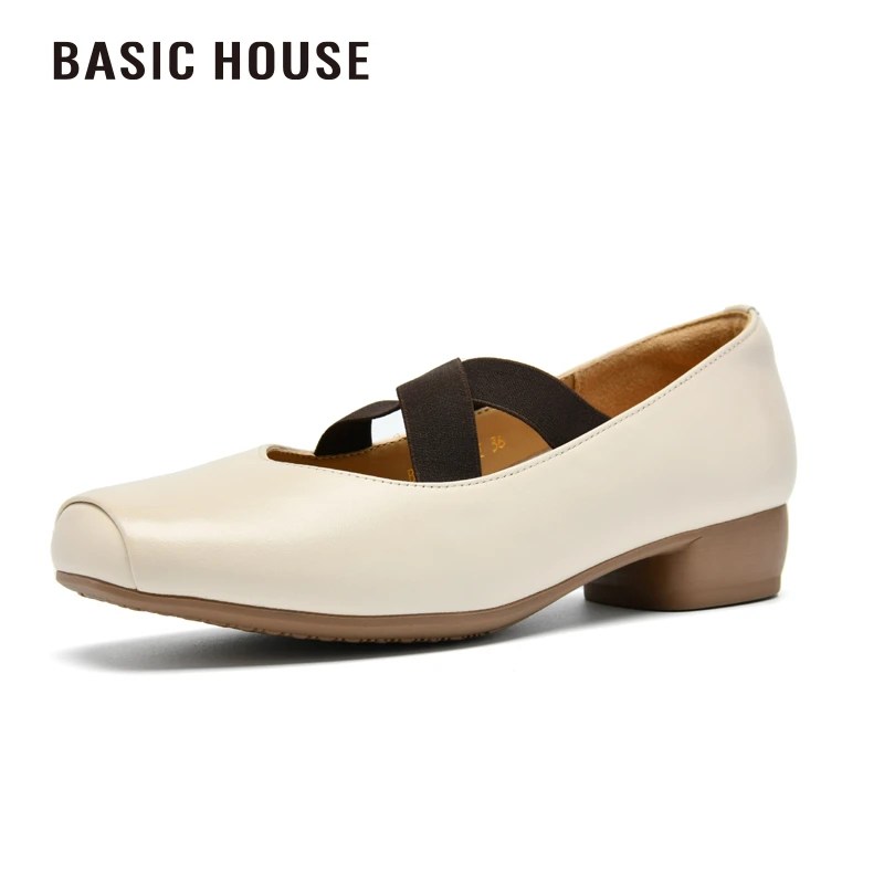 BASIC HOUSE女鞋时尚百搭软底浅口低跟舞蹈鞋方头平底鞋休闲雅丹