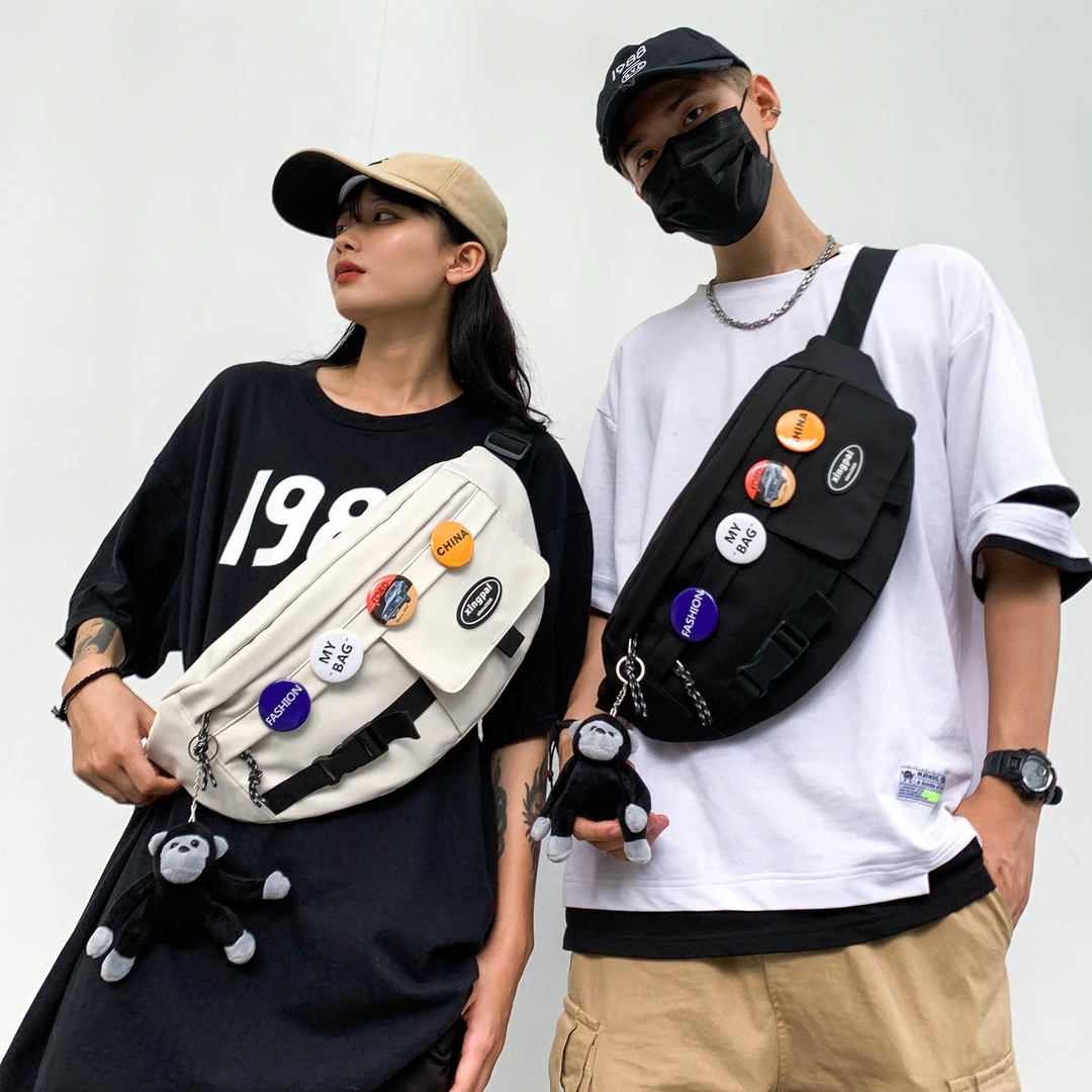 潮牌斜挎包男士休闲日系小背包胸包女单肩包男潮学生运动腰包骑行