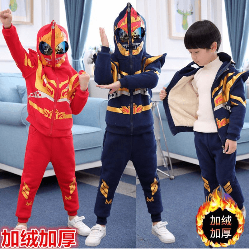 2023新款冬装儿童套装男童蜘蛛侠奥特曼衣服加厚加绒男孩两件套潮