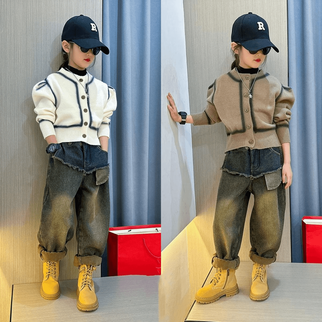 女童毛衣秋冬装加厚2023新款儿童洋气保暖针织衣女孩休闲开衫春秋