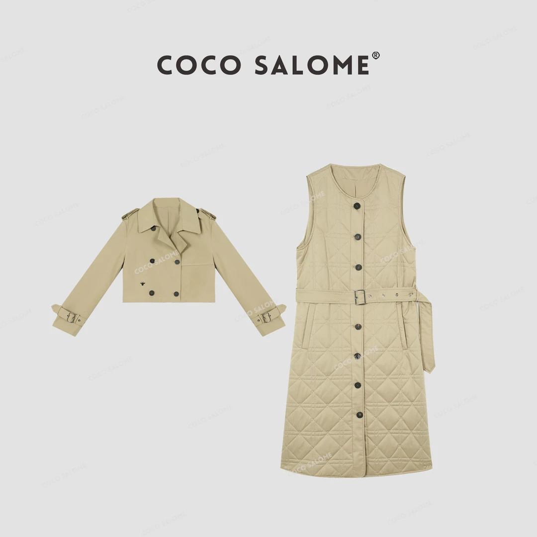 COCO SALOME①【风度翩翩】长马甲+短外套三合一带腰带轻奢套装4077