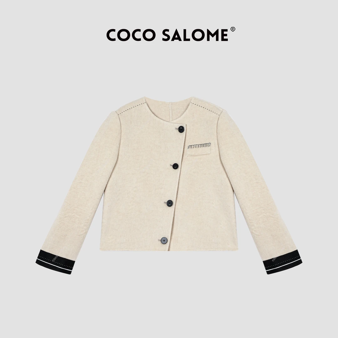 COCOSALOME①【英伦千金】秋冬轻奢高级感过年衣服毛呢圆领外套8779