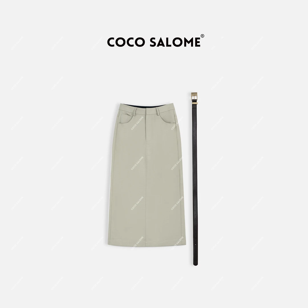 COCO SALOME①【南有佳木】早春气质轻奢中长裙中腰拉链半裙3609