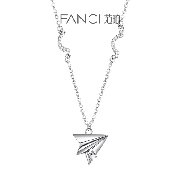 FANCI/范琦 坠链均925银 纸飞机圆盘项链 情侣小众时尚设计感礼物