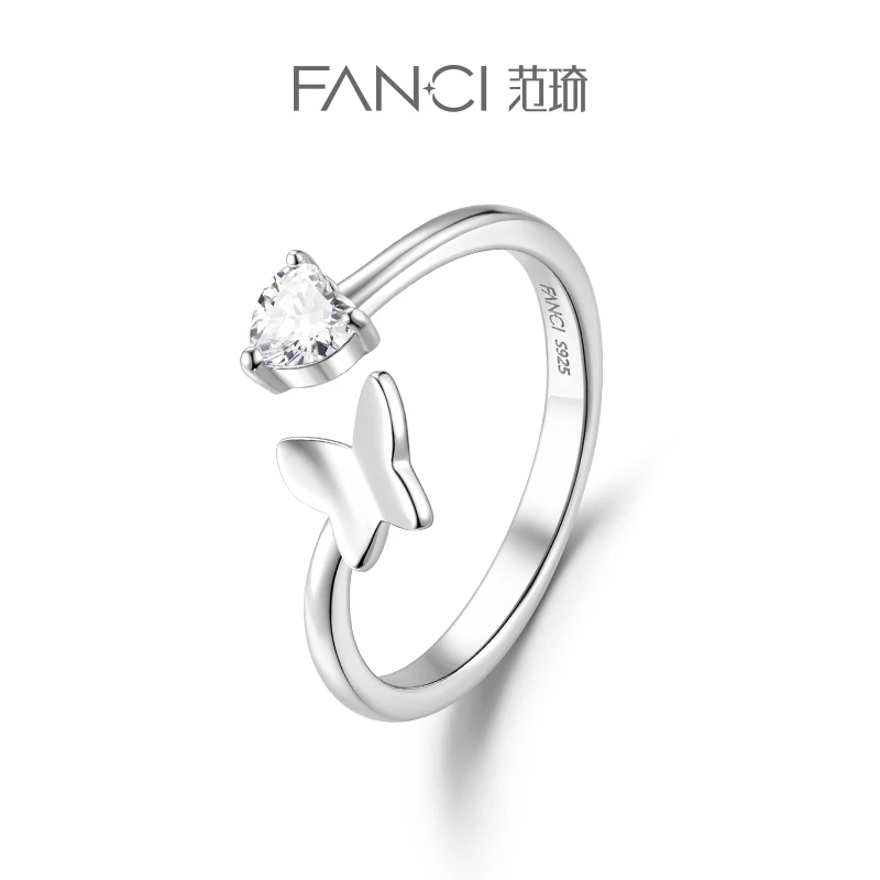 FANCI/范琦 925银合成锆石戒指 蝴蝶幻影开口戒925银轻奢闺蜜戒指