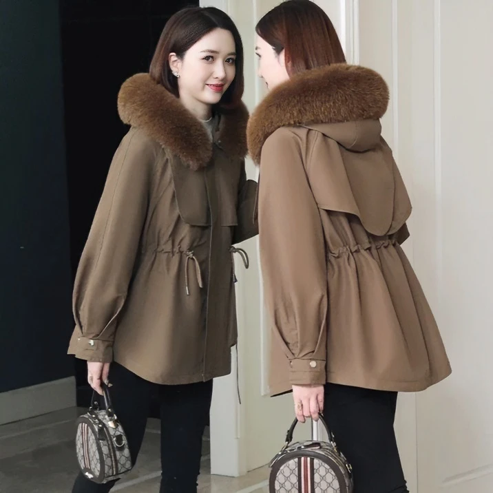 派克服女万人迷新款狐狸毛领可拆卸兔兔毛内胆收腰带帽显瘦韩版