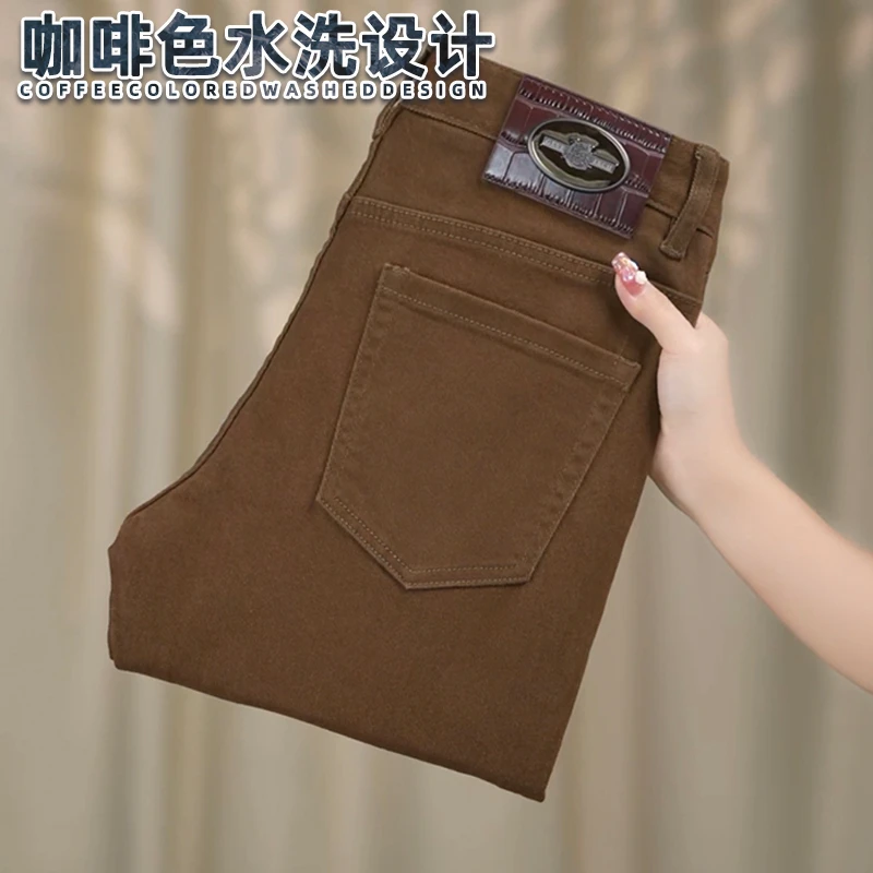 春季新款牛仔裤男士藤蔓褐纯色柔软修身小直筒裤弹货商务裤子男装