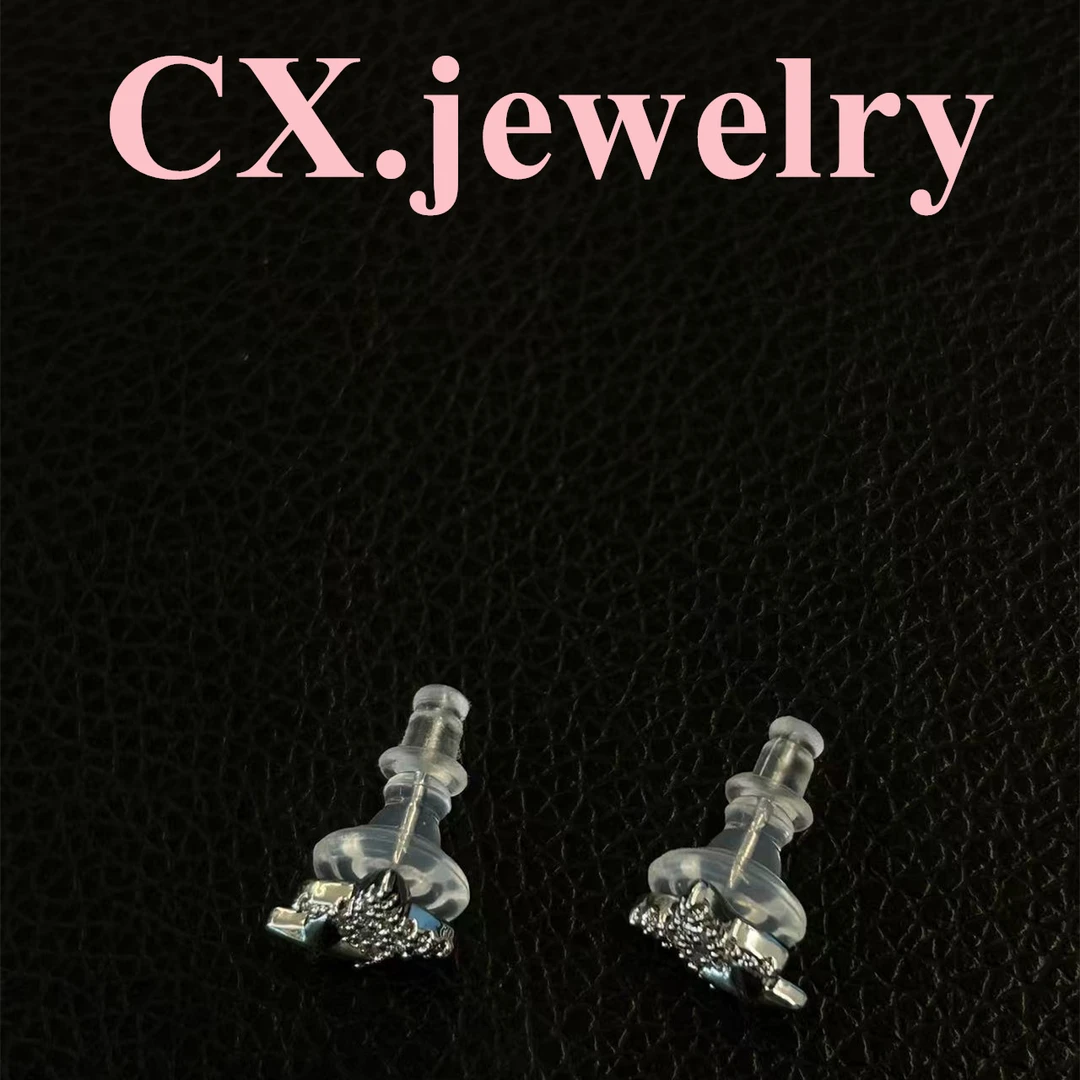 铜合金合成锆石耳饰 银色芒星耳钉 8105