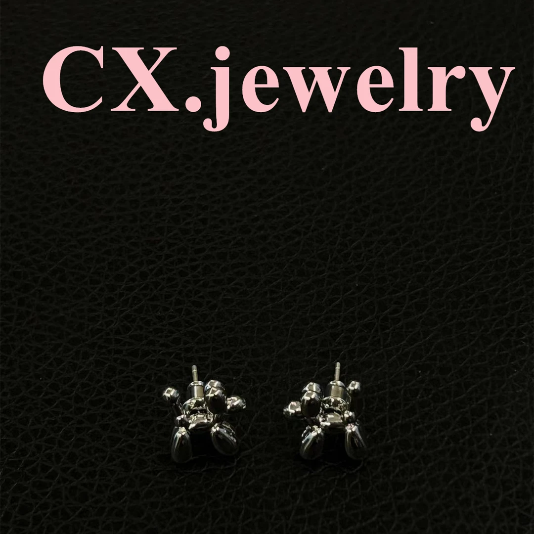 铜合金耳饰 银色小气球狗耳钉6010