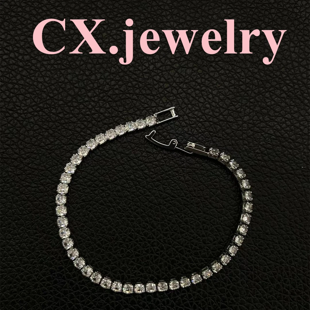 铜合金合成锆石手链 银色满钻链条手链8342