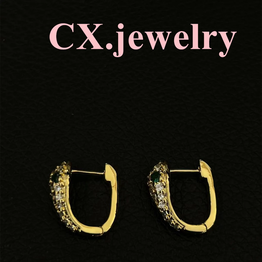 铜合金合成锆石耳饰 金色满钻小蛇耳扣8185
