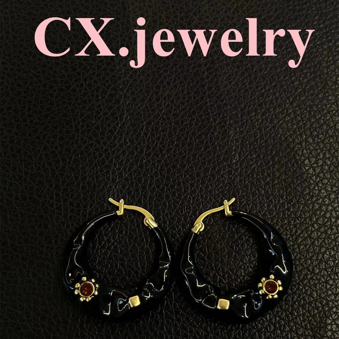 铜合金珐琅耳饰 黑色珐琅大耳圈8332